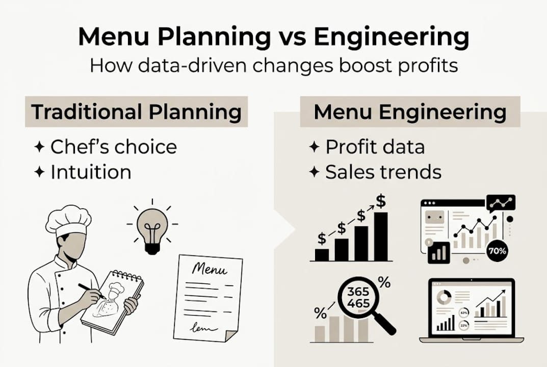 Infographic comparing menu planning and engineering
