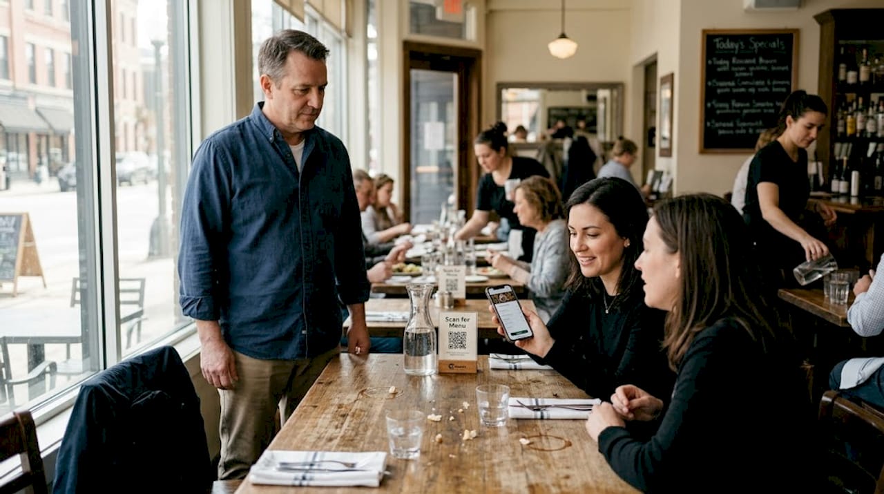 Guests using QR-based ordering at restaurant table