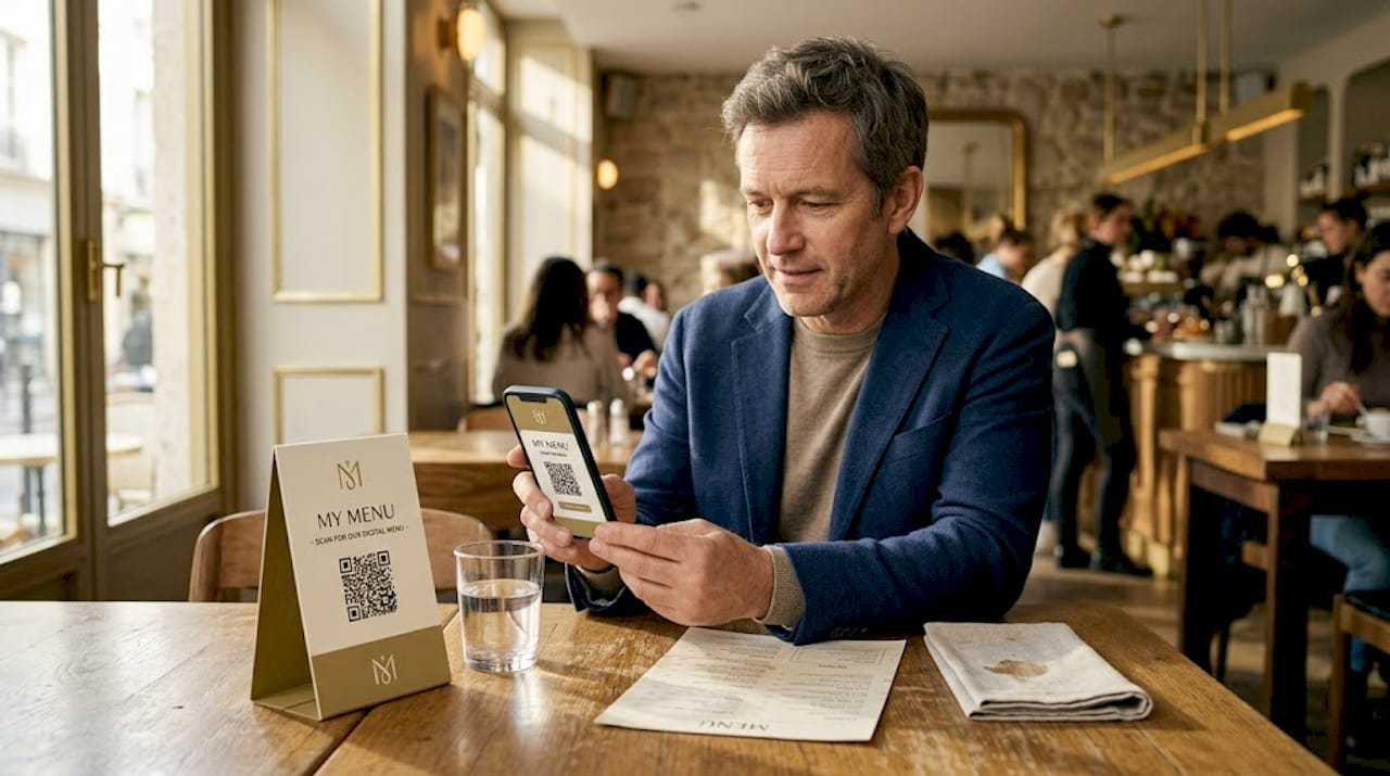 Guest uses smartphone to scan QR menu