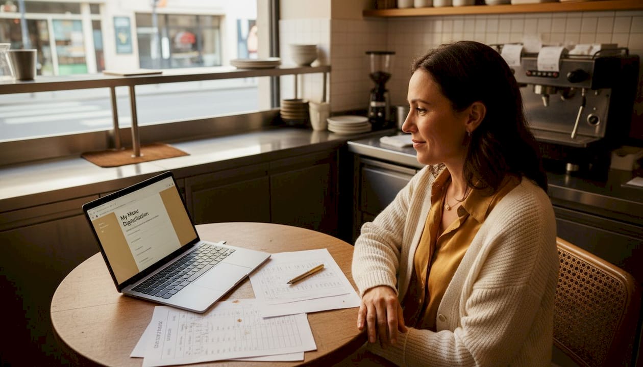 Restaurant manager reviewing digital and paper checklist