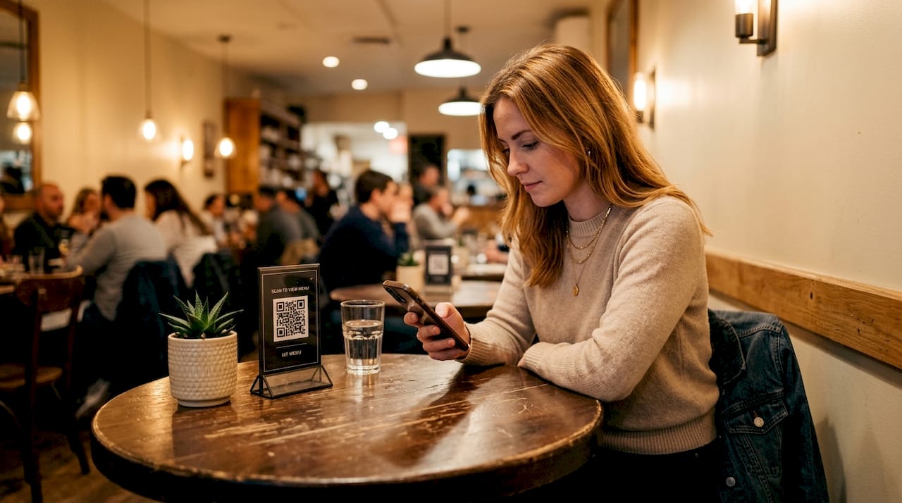 Guest scrolling digital menu at café