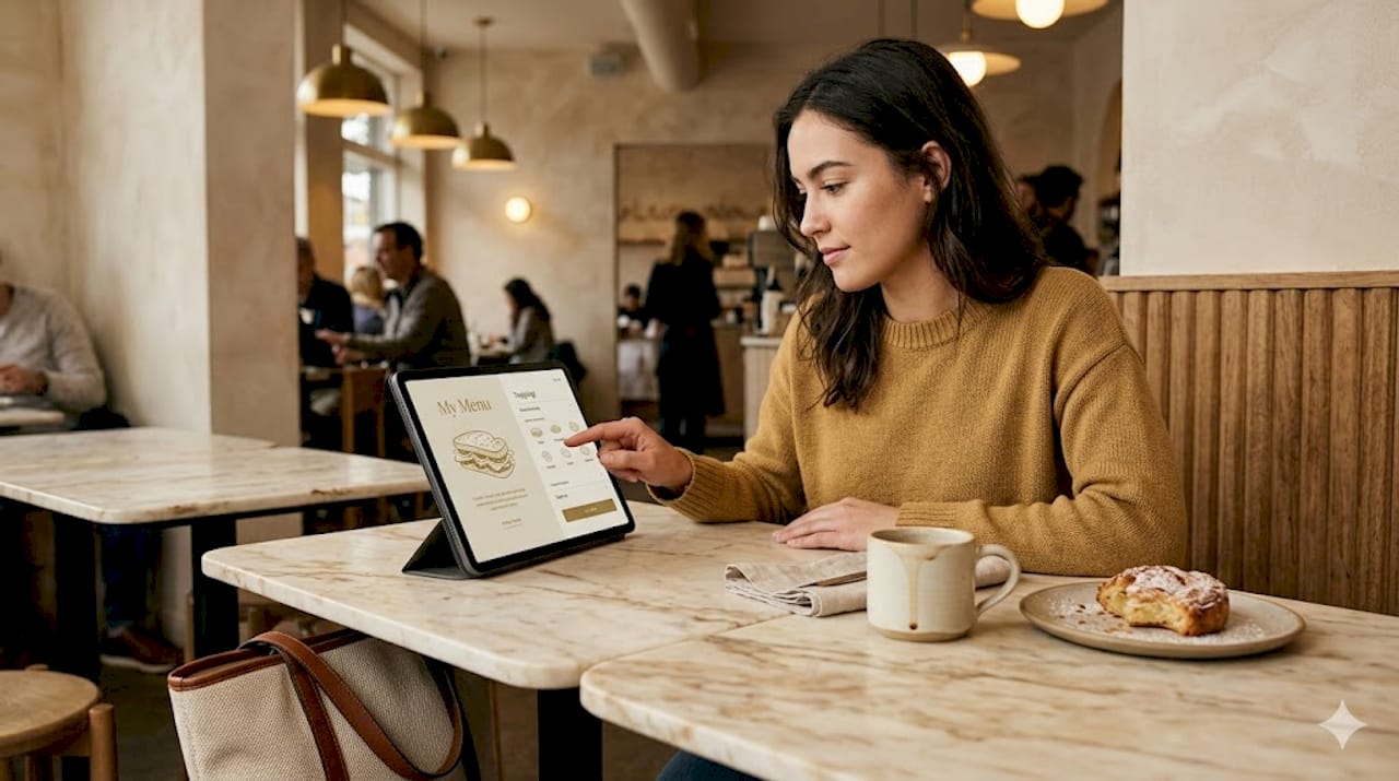 Guest customizing order on café tablet