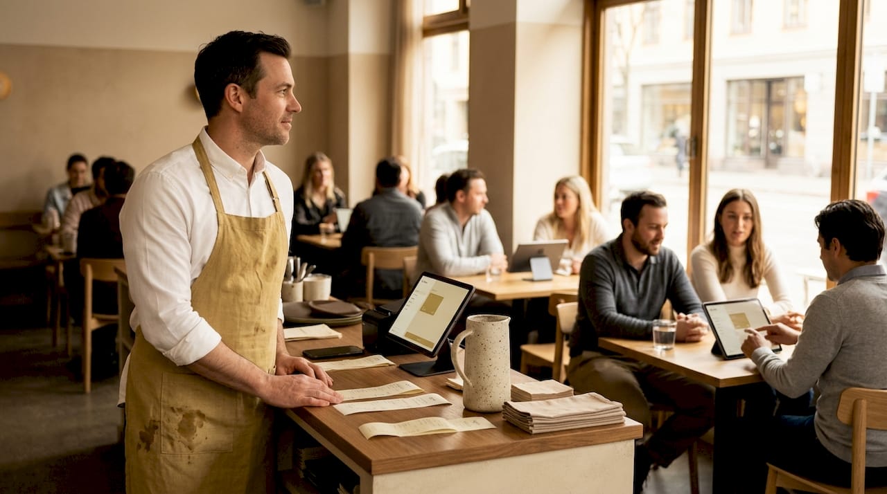 Manager overseeing guest self-service ordering
