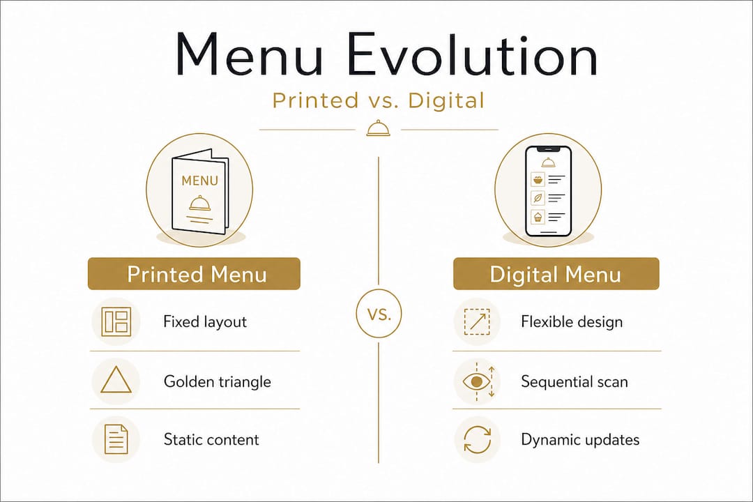 Infographic comparing printed and digital menus