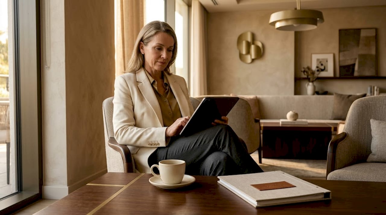 Hotel guest ordering food on tablet