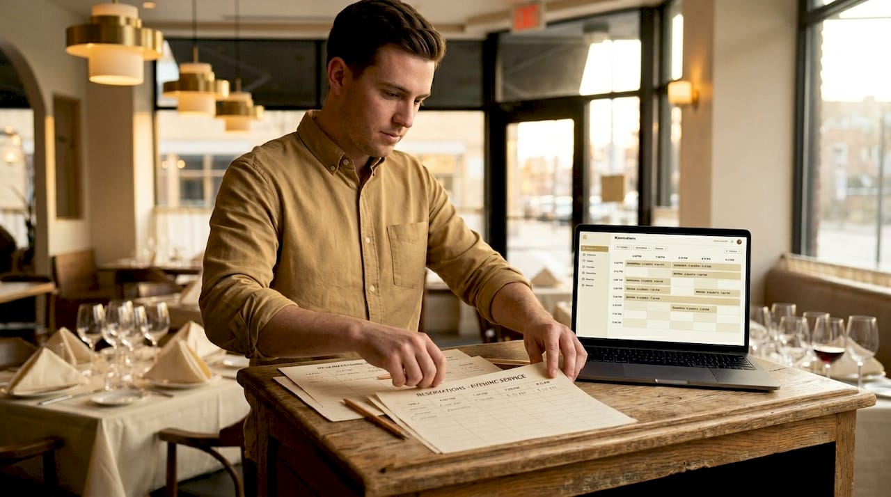 Host setting up real restaurant table availability