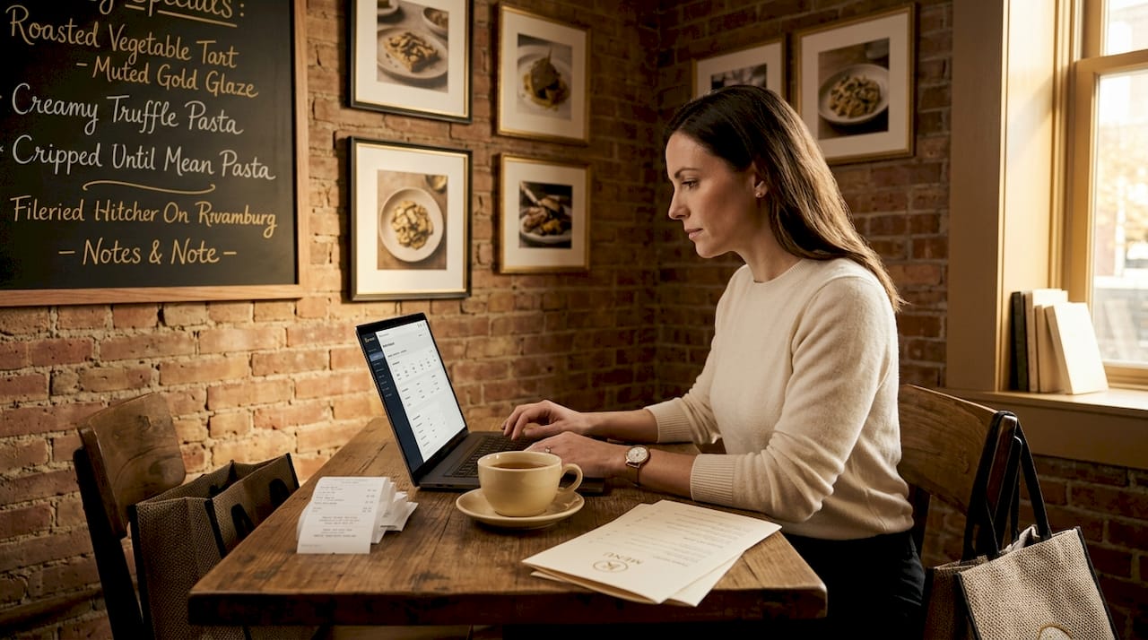 Restaurant manager integrating delivery platforms at desk