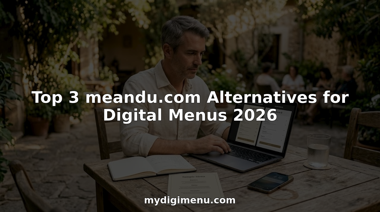 Manager comparing digital menu platforms in café