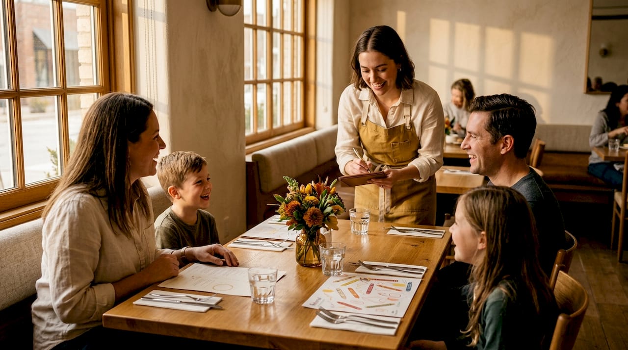 Waitress taking personalized order at table