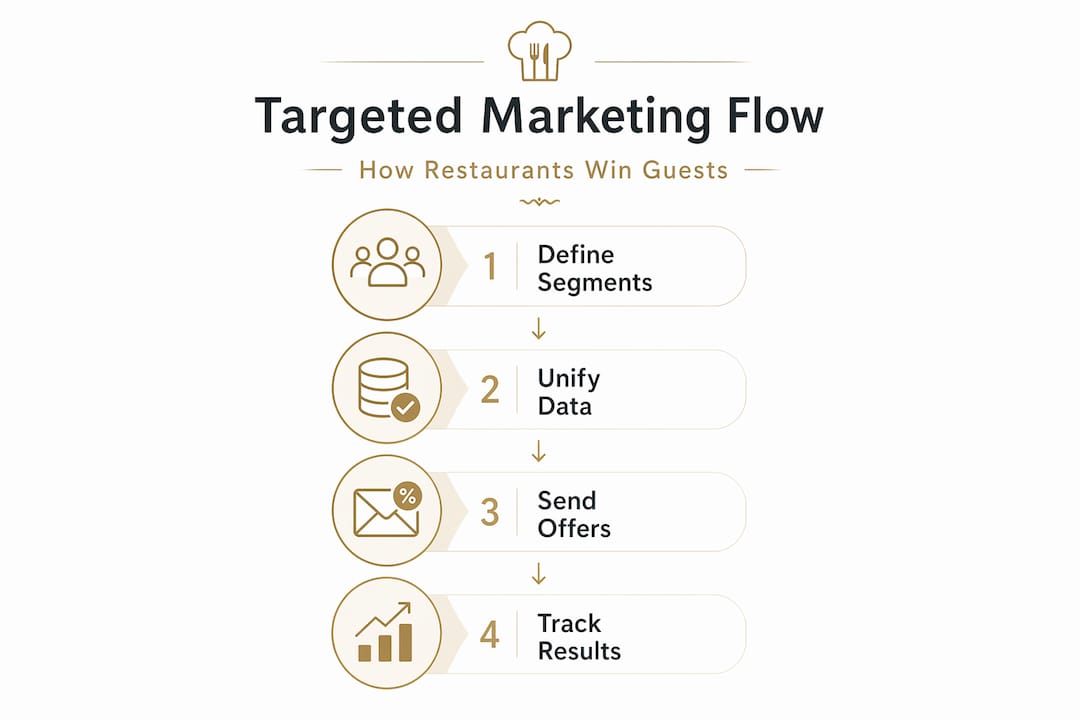 Vertical flow chart showing targeted marketing steps