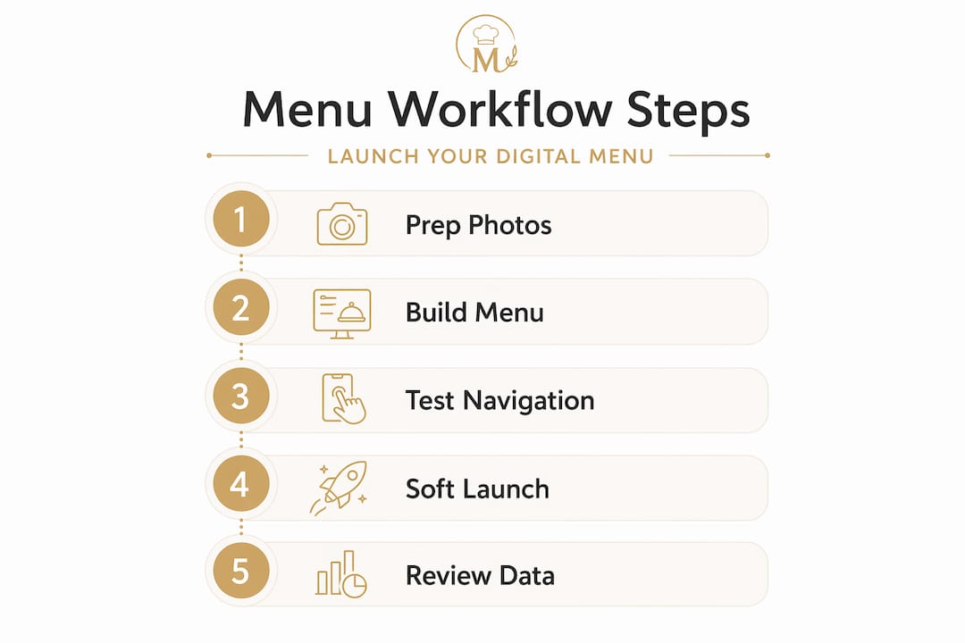 Infographic of five menu workflow steps