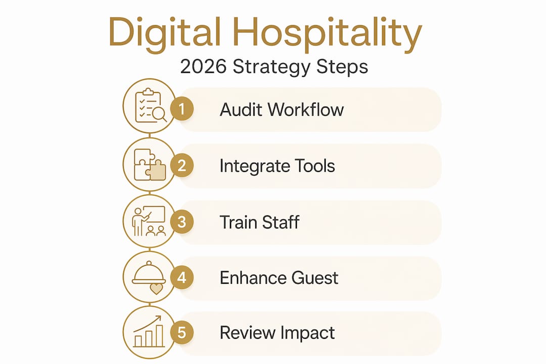 Digital hospitality strategy step infographic
