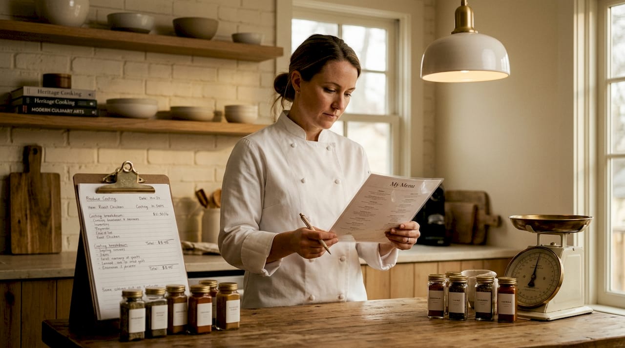Chef analyzing menu engineering in kitchen