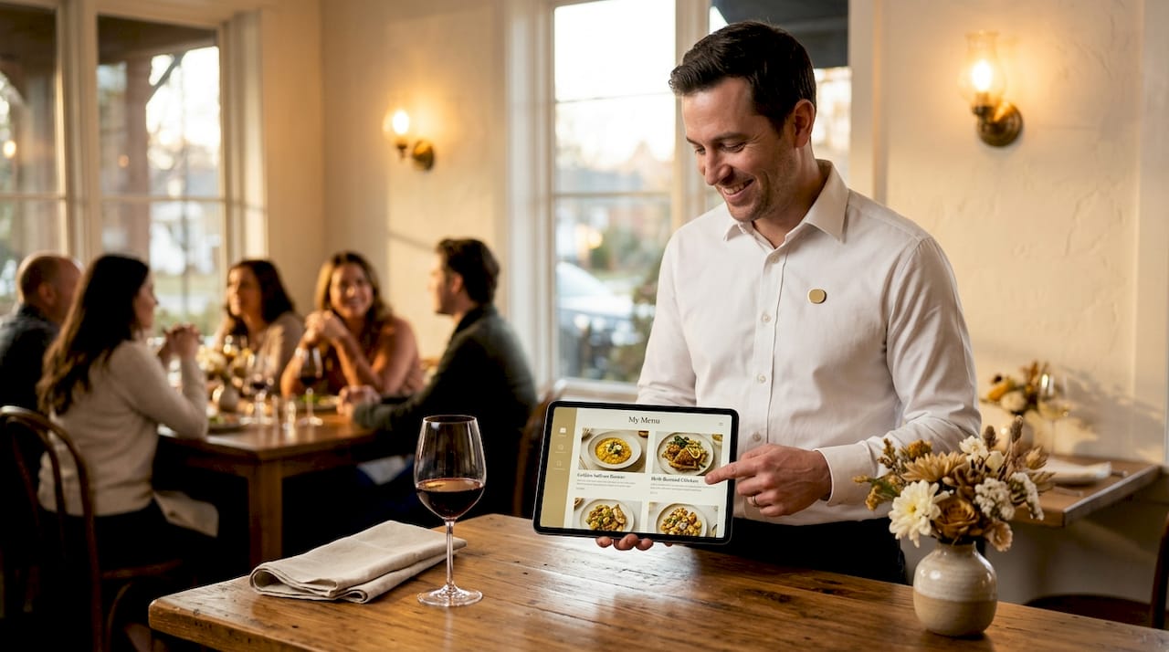 Server recommending menu upgrade to guests