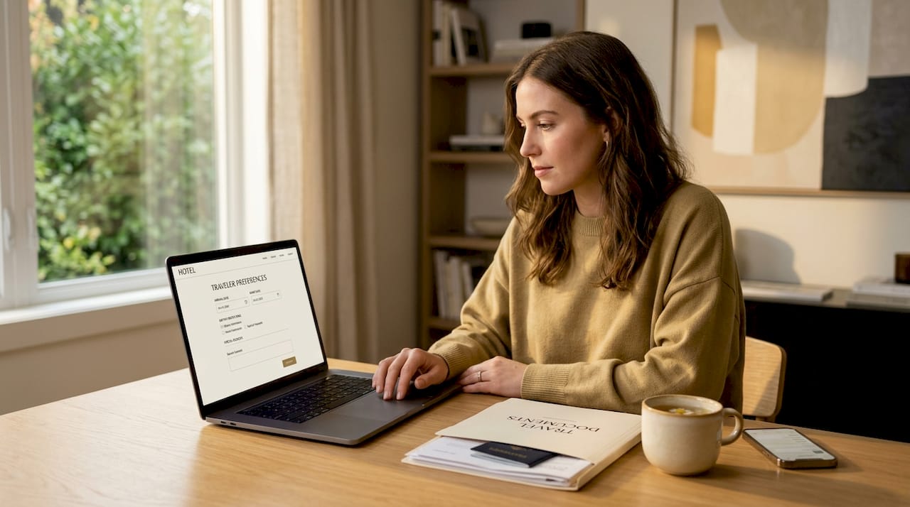 Guest submitting preferences via hotel booking portal