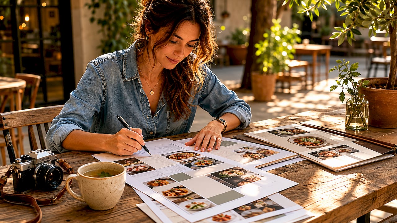 Marketing manager reviewing restaurant menus