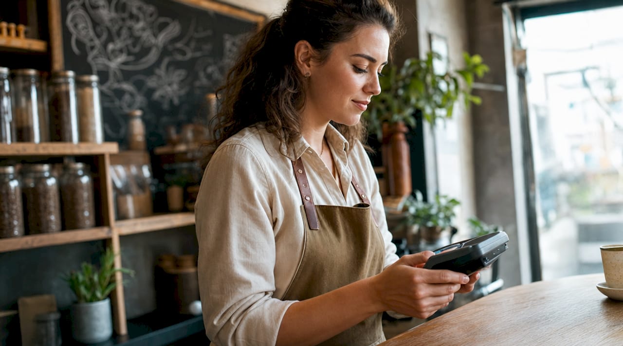 Barista processing crypto payment with device