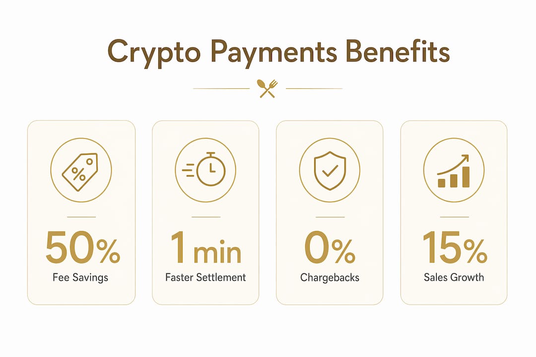 Infographic illustrating key benefits of crypto payments in restaurants
