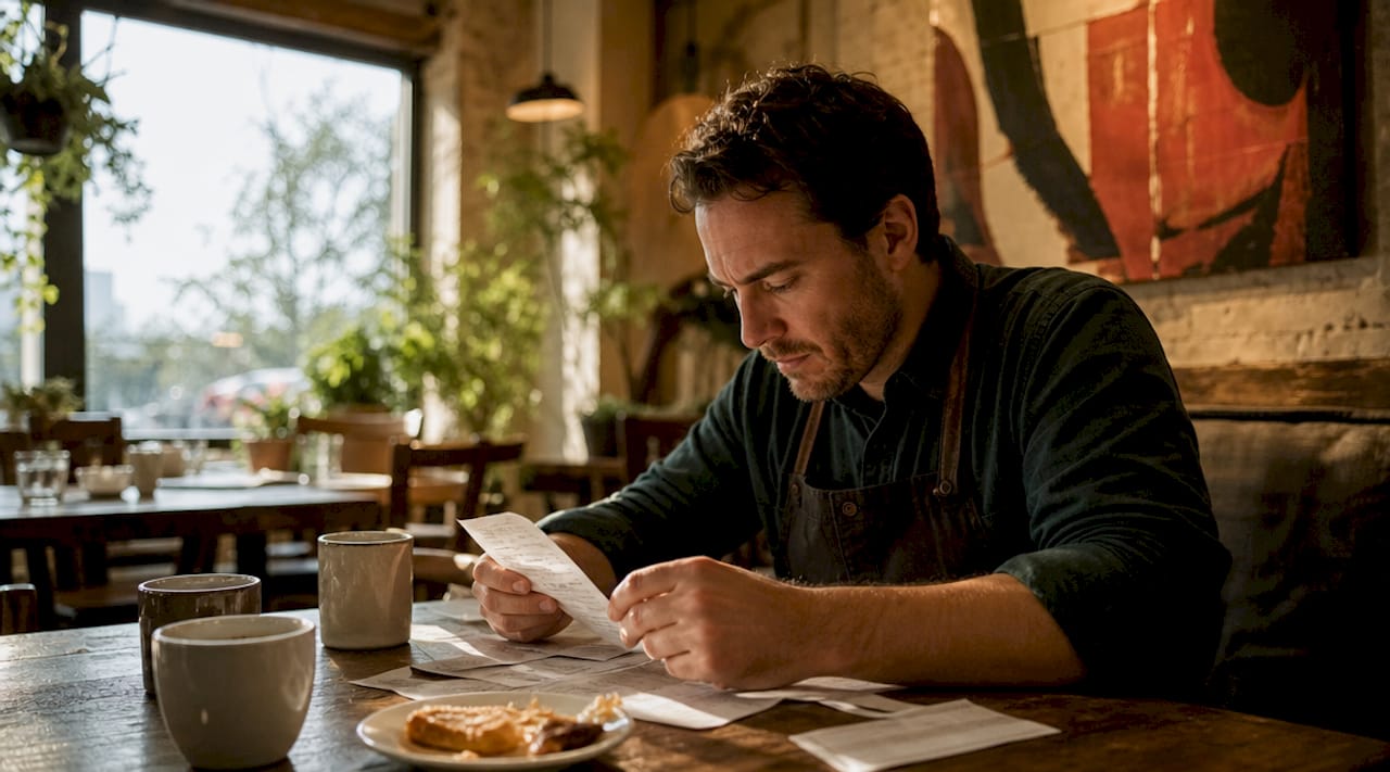 Restaurant manager reviewing digital orders