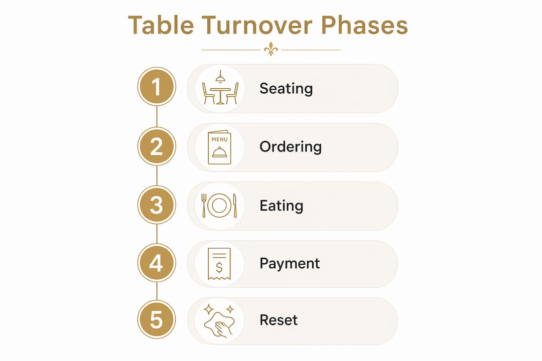 Infographic illustrating restaurant table turnover phases
