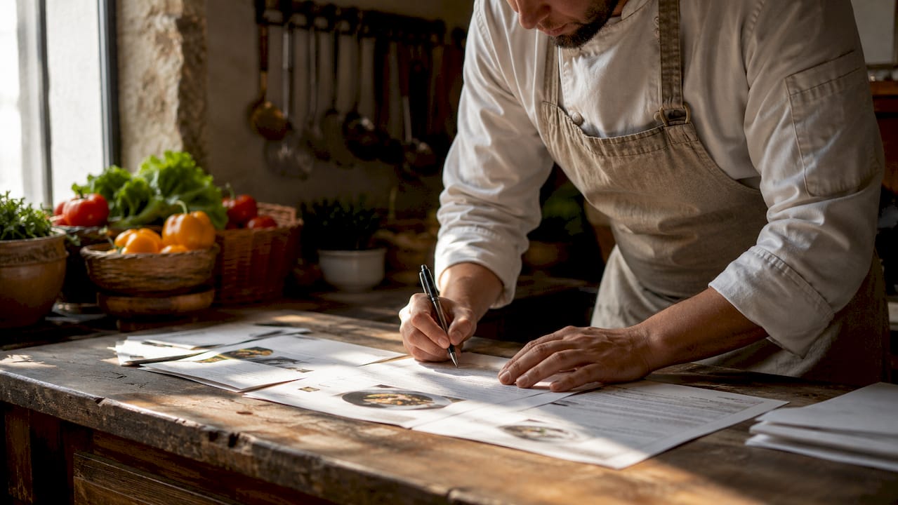 Chef refining menu using customer feedback