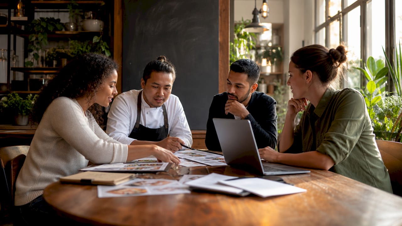 Team collaborating on restaurant menu localization