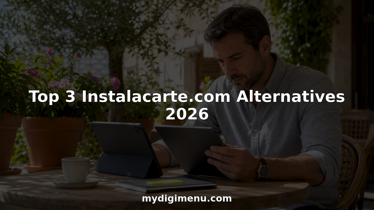 Restaurant manager comparing digital menu alternatives on tablets