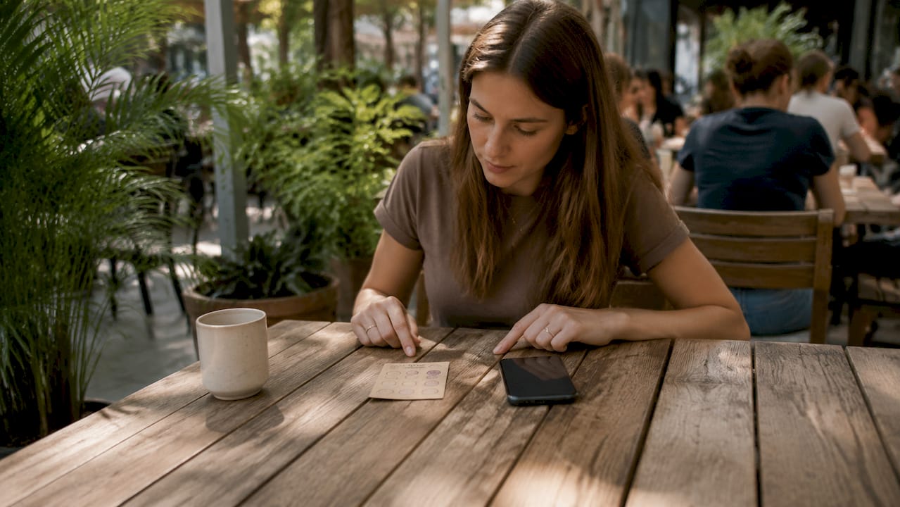 Paper stamp card and digital loyalty app side by side
