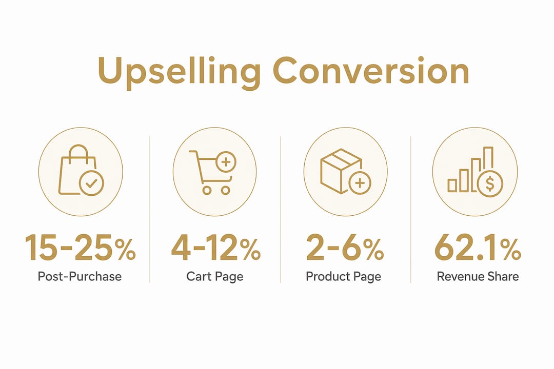 Infographic showing digital upselling conversion rates by placement