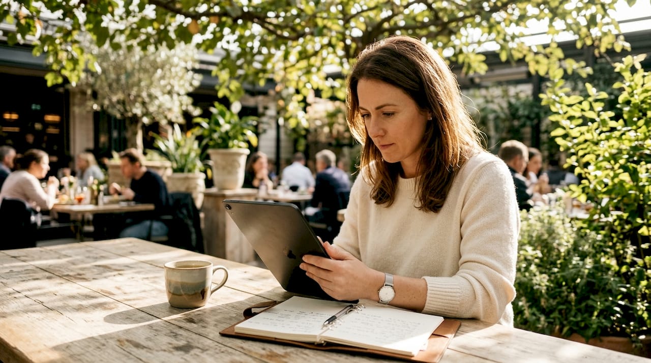 Hospitality manager reviewing digital loyalty program dashboard