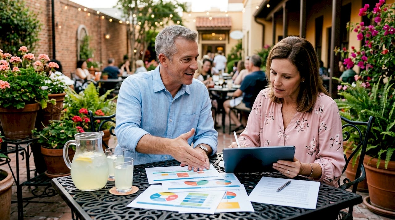 Hospitality team setting up digital loyalty program in office