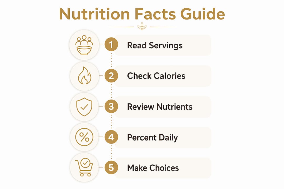 Infographic illustrating steps to read nutrition facts label