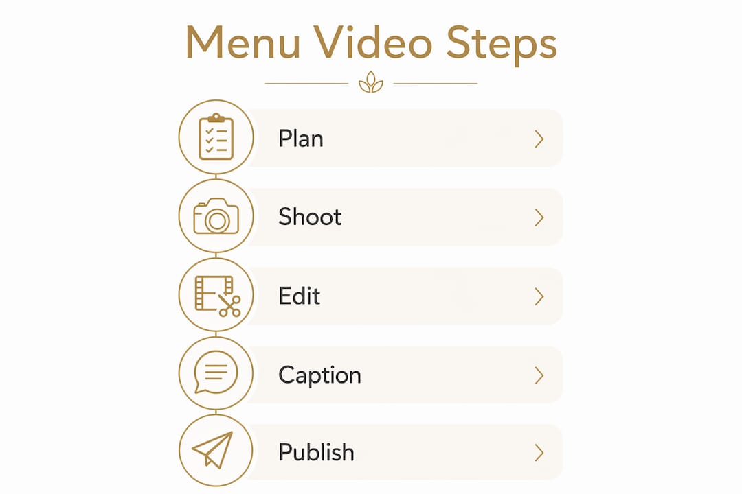 Infographic illustrating menu video content creation steps
