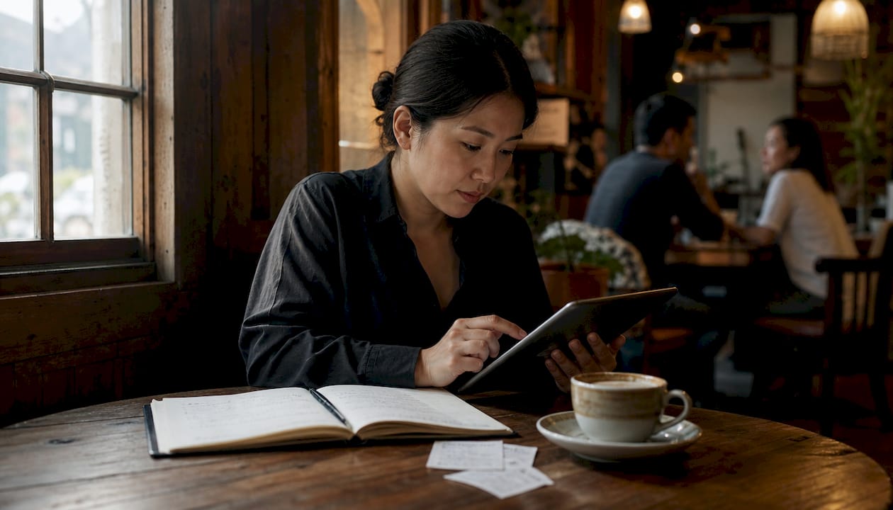 Restaurant manager updating digital food menu