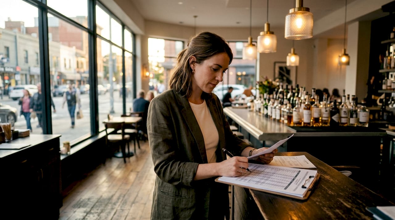 Restaurant manager reviewing loyalty program details