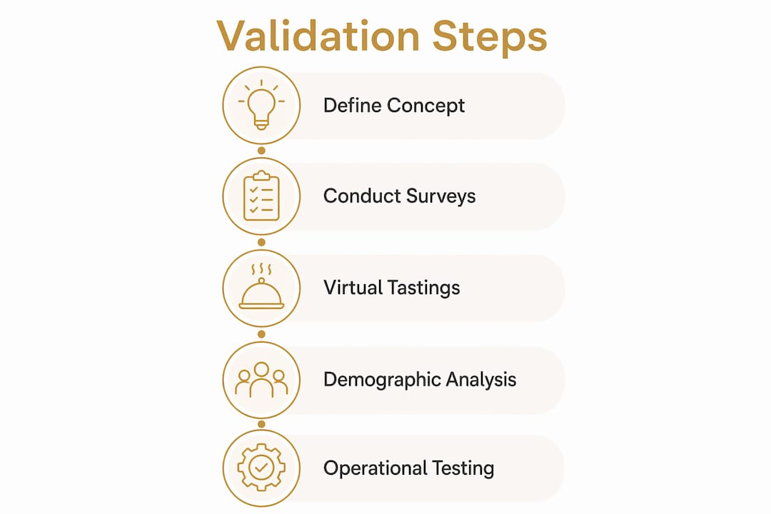 Infographic showing key methods to validate restaurant concepts