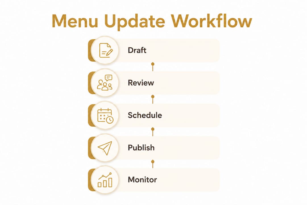 Infographic showing distributed menu update workflow steps