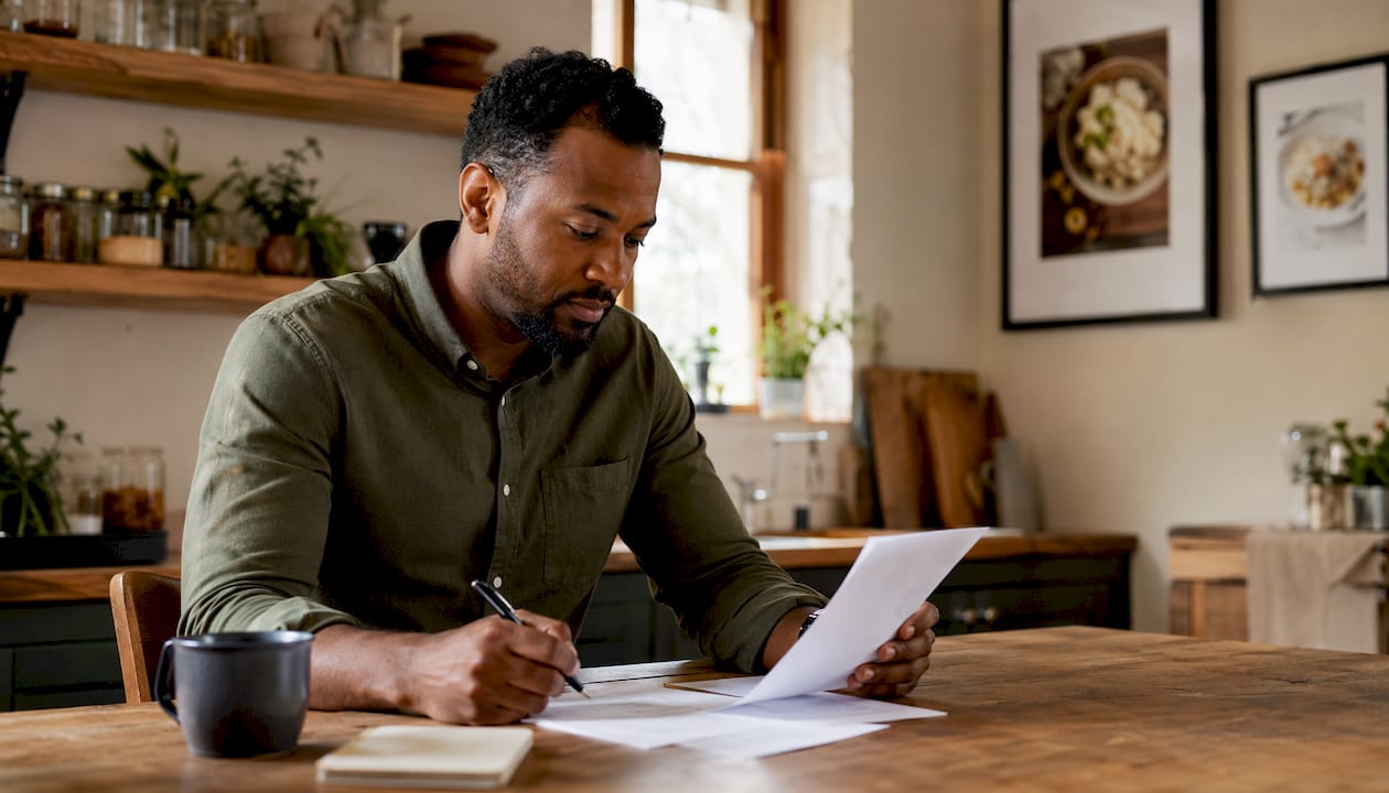 Man working on laptop in modern office
