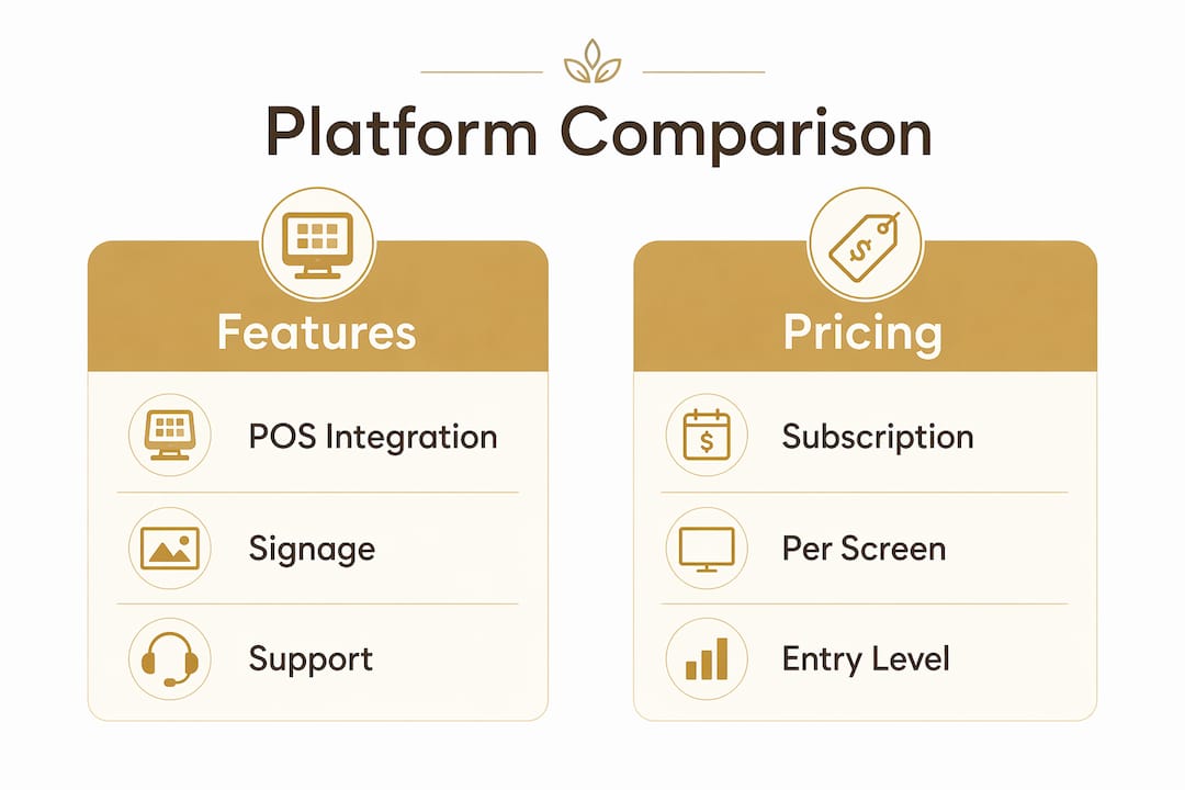 Infographic comparing digital menu software features and pricing
