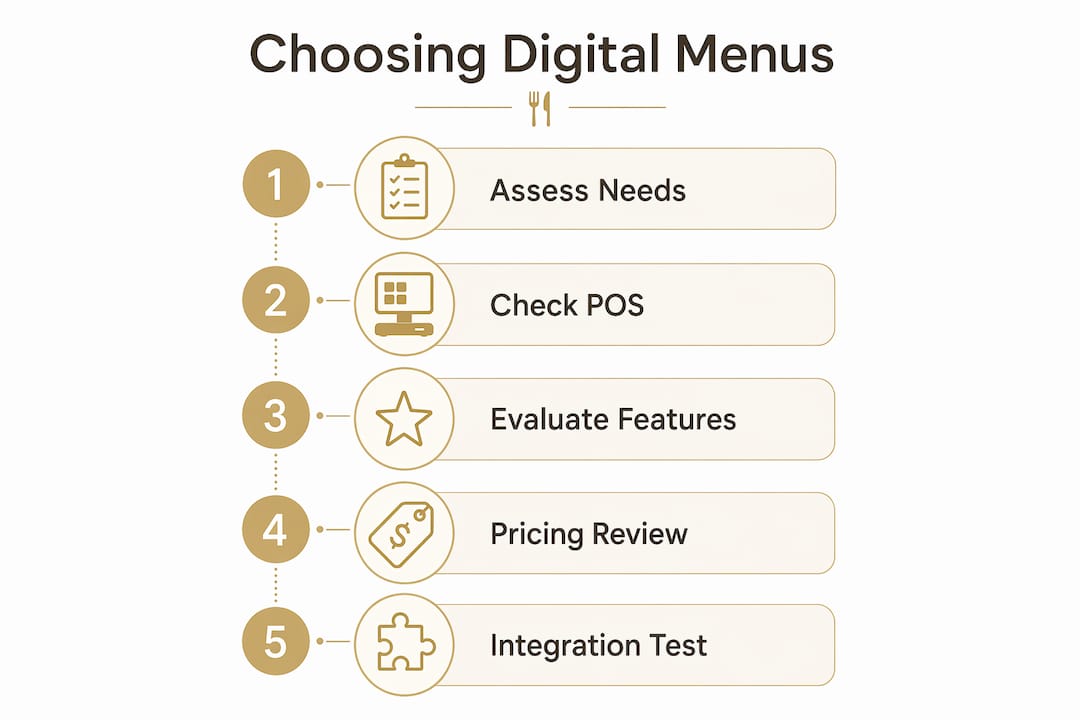 Infographic outlining steps to choose digital menu platforms