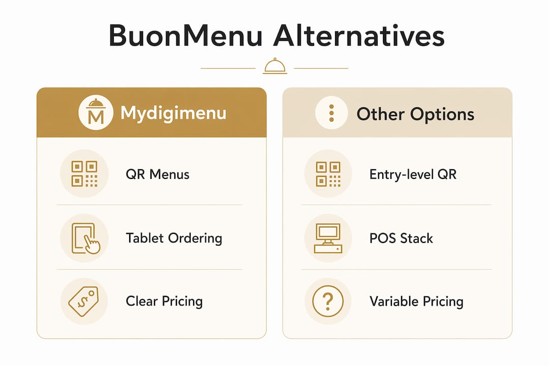Infographic showing BuonMenu alternatives with key features