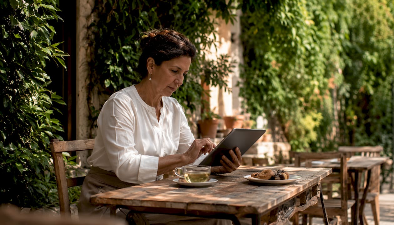 Restaurant owner browsing digital menu on tablet