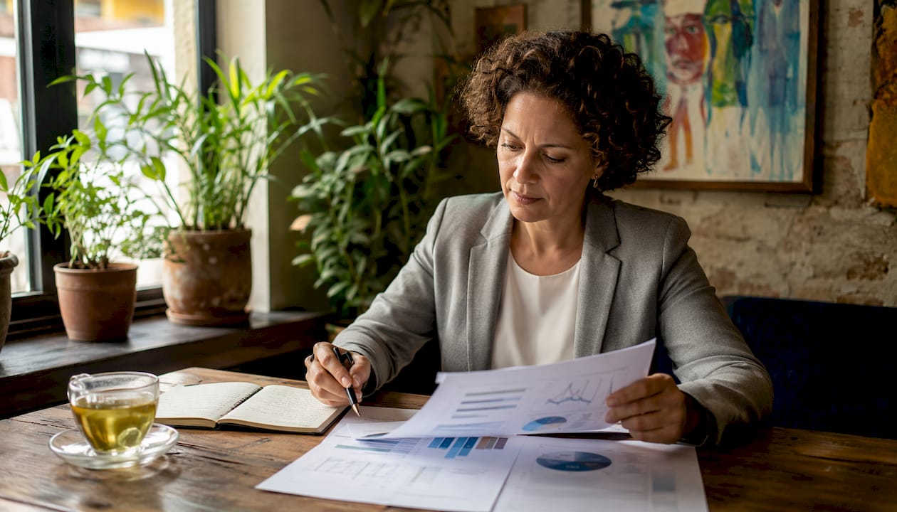 Hotel manager reviewing loyalty program reports
