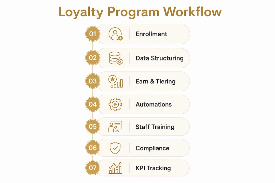 Infographic showing hospitality loyalty program workflow steps