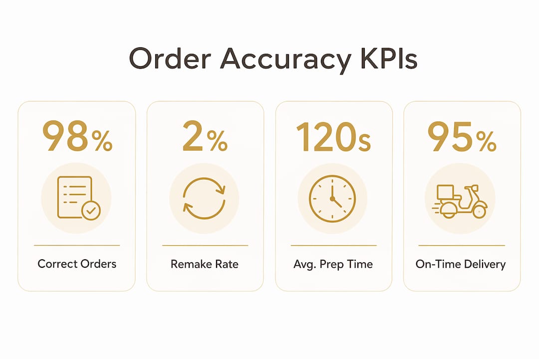 Infographic showing key order accuracy KPIs with stats and labels.