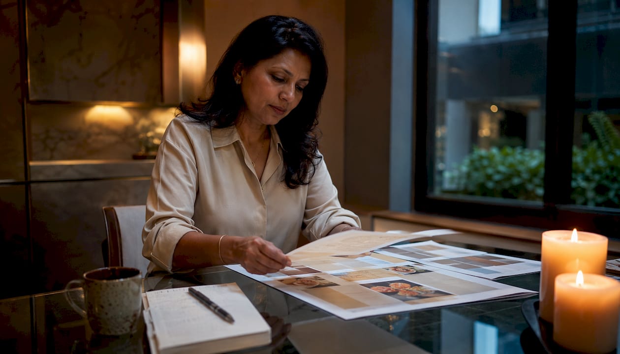 Restaurant manager reviewing menu templates