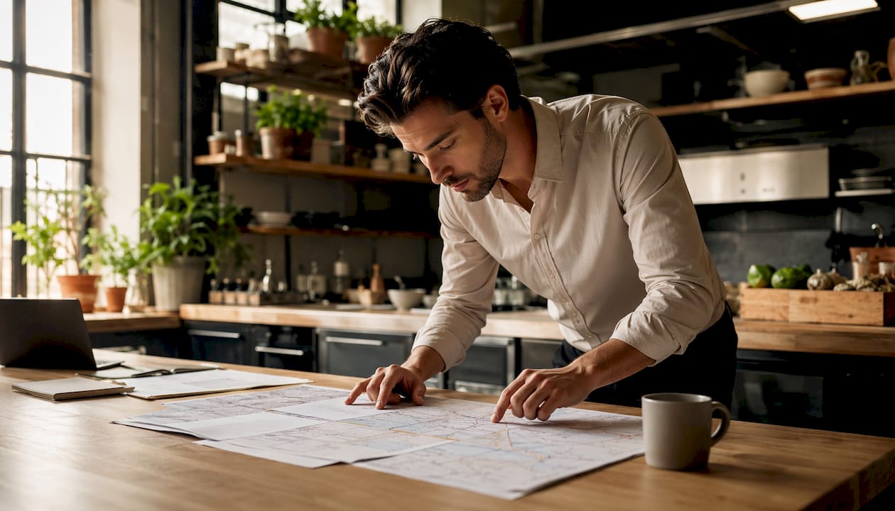 Manager reviewing in-house food delivery schedules