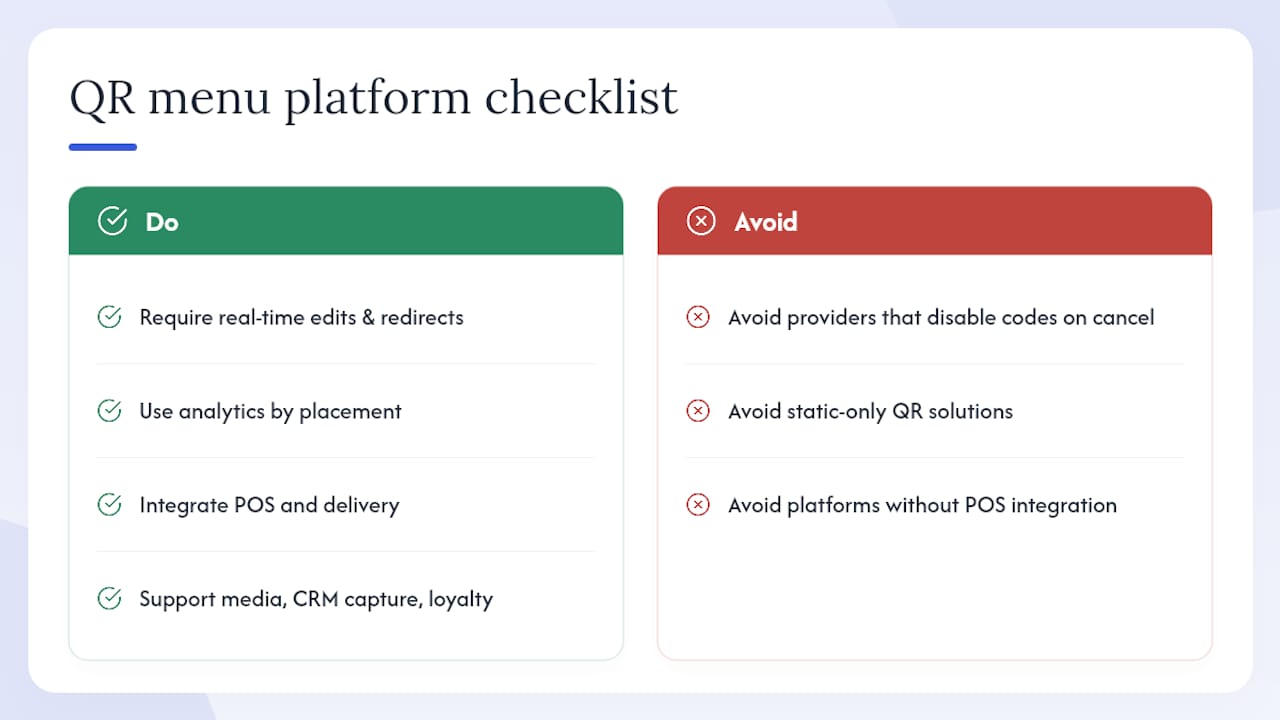 What features should you expect from a QR menu platform? — overview diagram