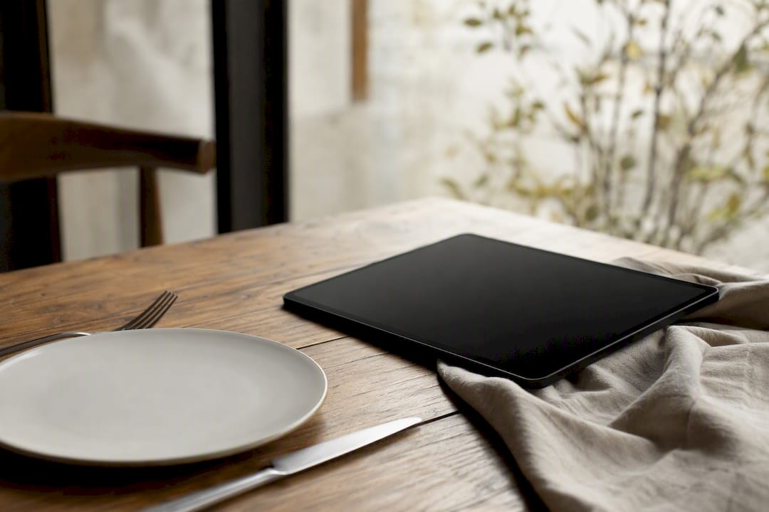 Restaurant table with minimalist digital menu card