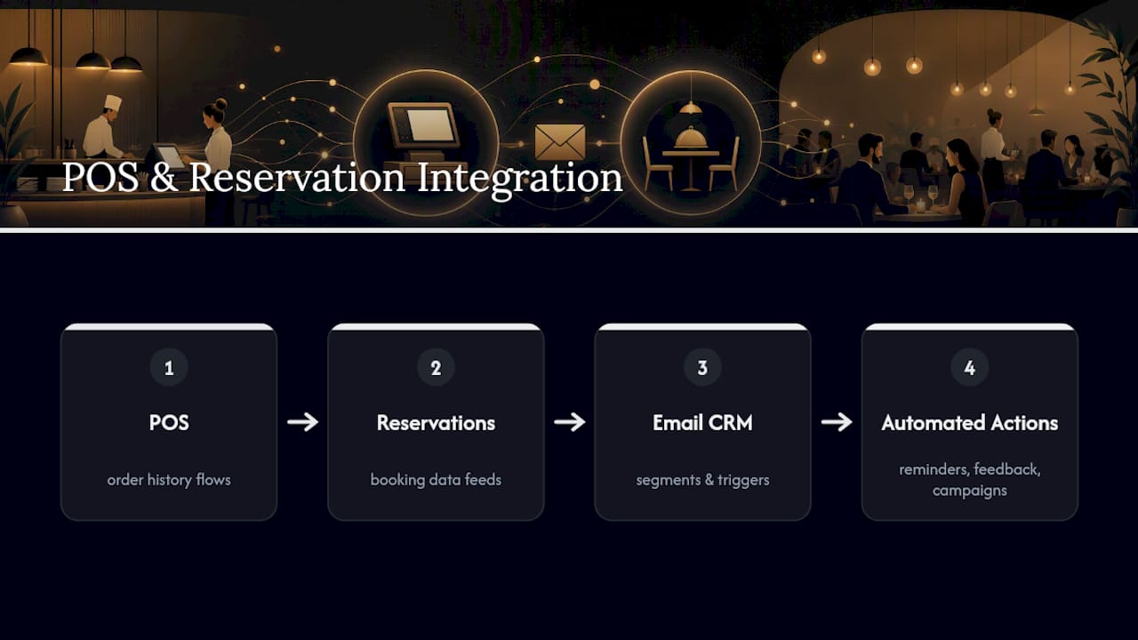 Diagram showing POS, reservation, and email system integration